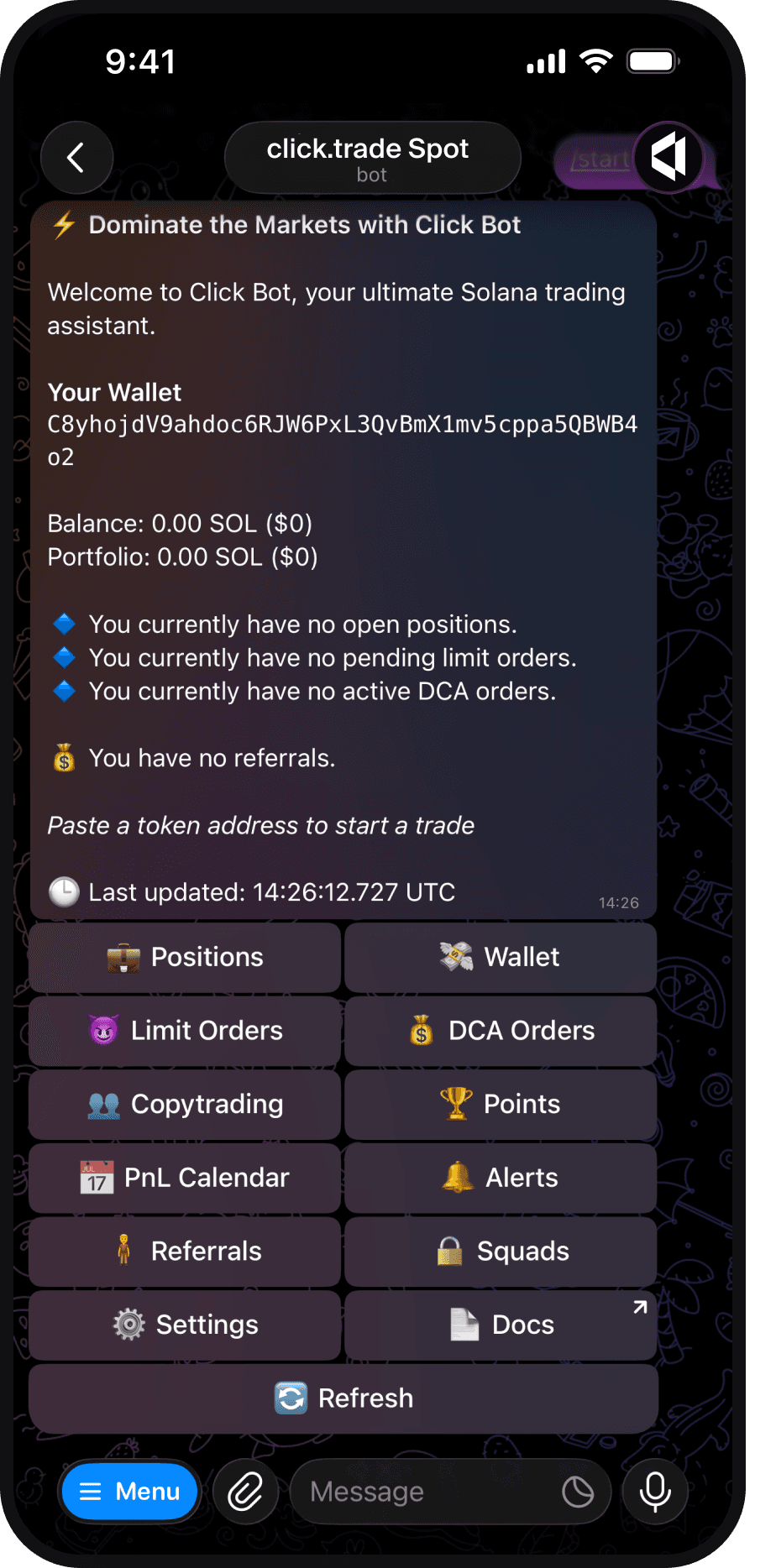 Telegram trading bot preview