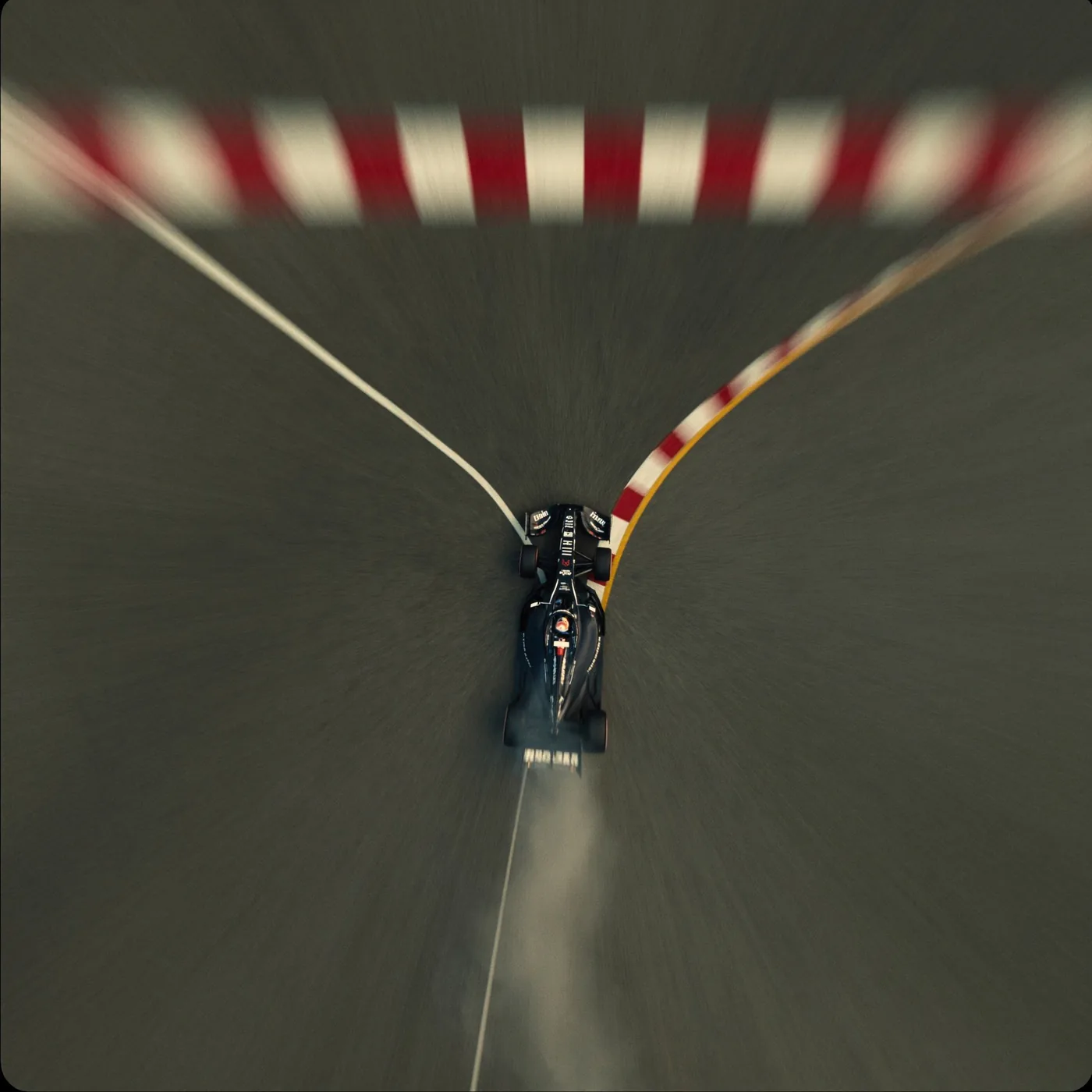 Race car on the apex of a corner, from above